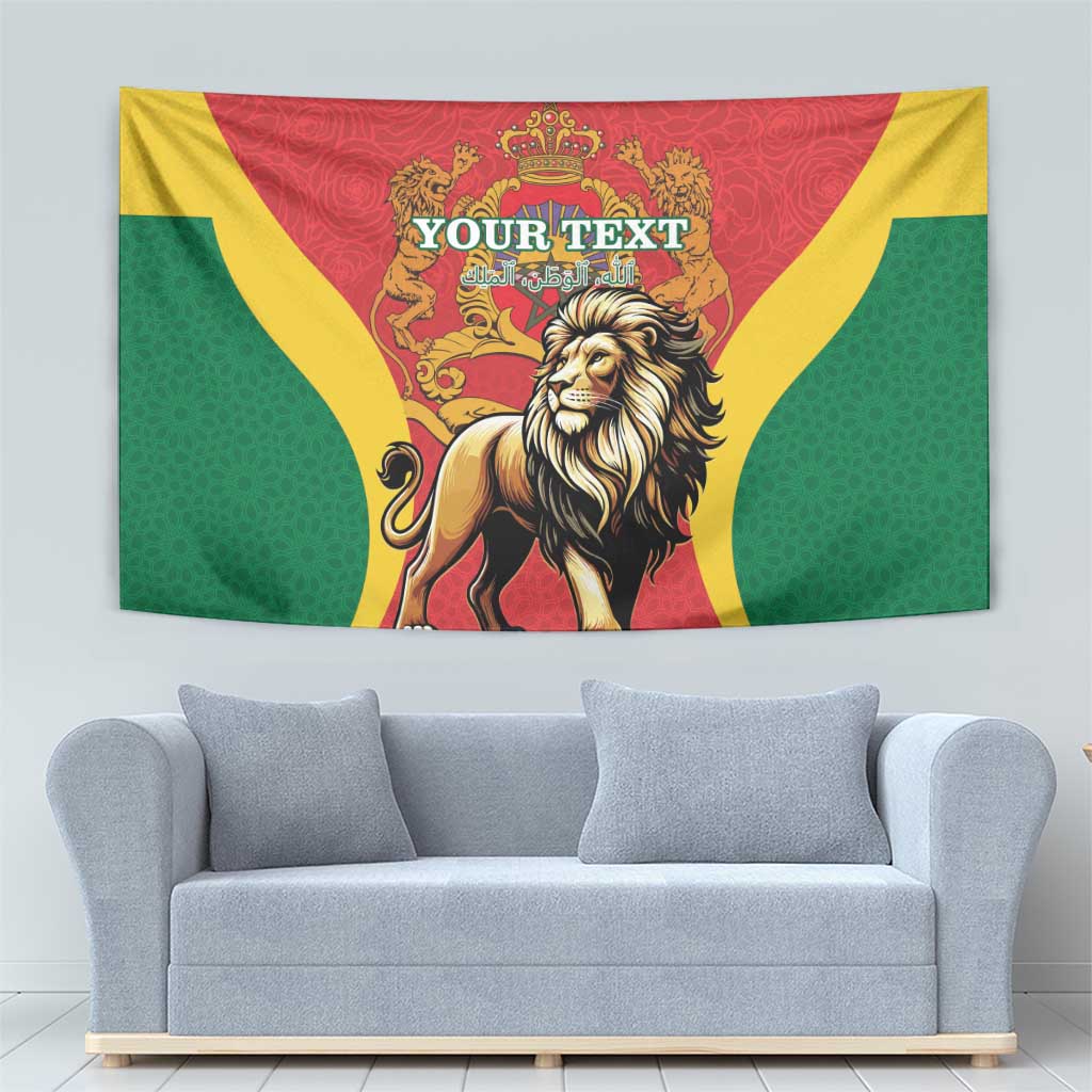 Personalised Morocco Proclamation Day Tapestry Barbary Lion Mix Islamic Pattern - Wonder Print Shop