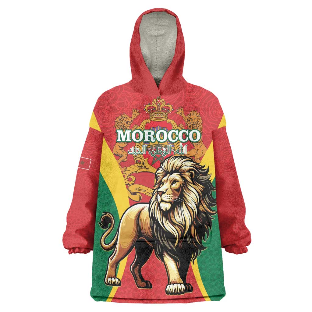 Personalised Morocco Proclamation Day Wearable Blanket Hoodie Barbary Lion Mix Islamic Pattern - Wonder Print Shop