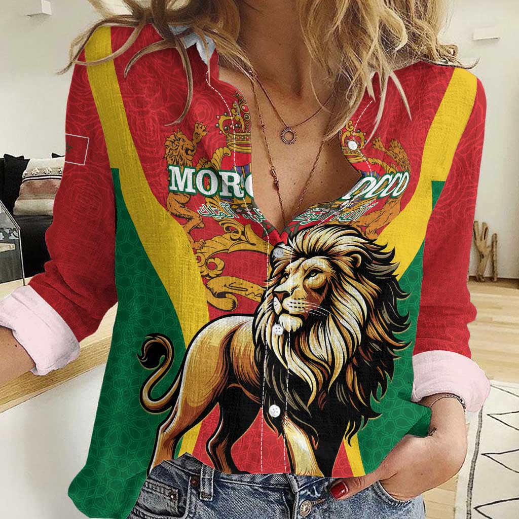 Personalised Morocco Proclamation Day Women Casual Shirt Barbary Lion Mix Islamic Pattern - Wonder Print Shop