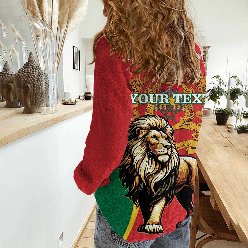 Personalised Morocco Proclamation Day Women Casual Shirt Barbary Lion Mix Islamic Pattern - Wonder Print Shop