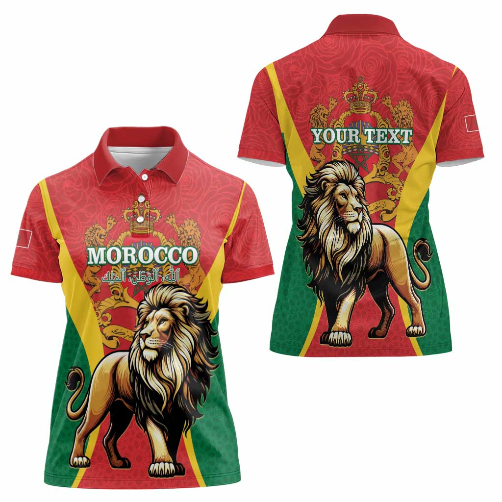 Personalised Morocco Proclamation Day Women Polo Shirt Barbary Lion Mix Islamic Pattern - Wonder Print Shop