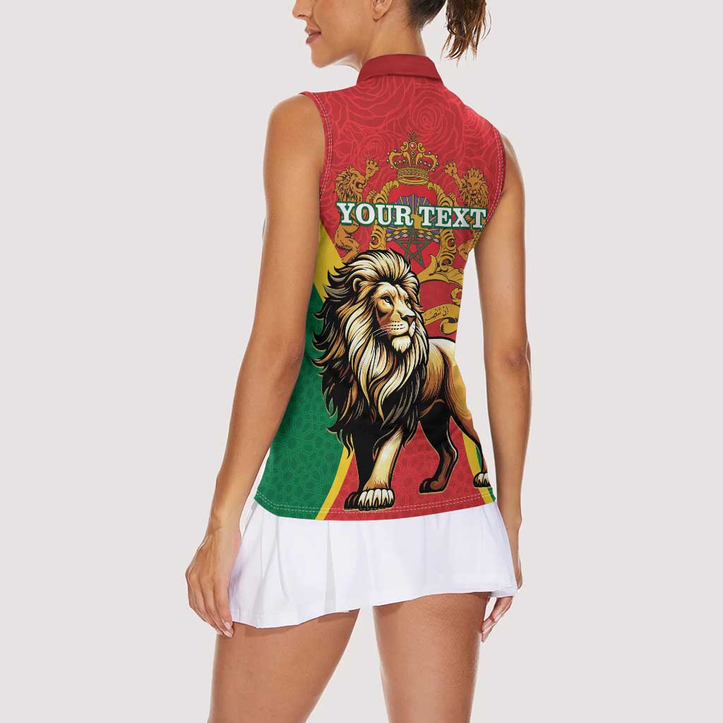Personalised Morocco Proclamation Day Women Sleeveless Polo Shirt Barbary Lion Mix Islamic Pattern - Wonder Print Shop