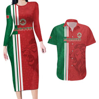 Custom Morocco Football Couples Matching Long Sleeve Bodycon Dress and Hawaiian Shirt Go Atlas Lions - Wonder Print Shop