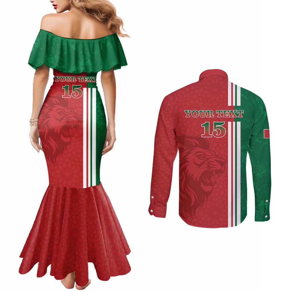 Custom Morocco Football Couples Matching Mermaid Dress and Long Sleeve Button Shirt Go Atlas Lions