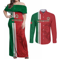 Custom Morocco Football Couples Matching Off Shoulder Maxi Dress and Long Sleeve Button Shirt Go Atlas Lions - Wonder Print Shop
