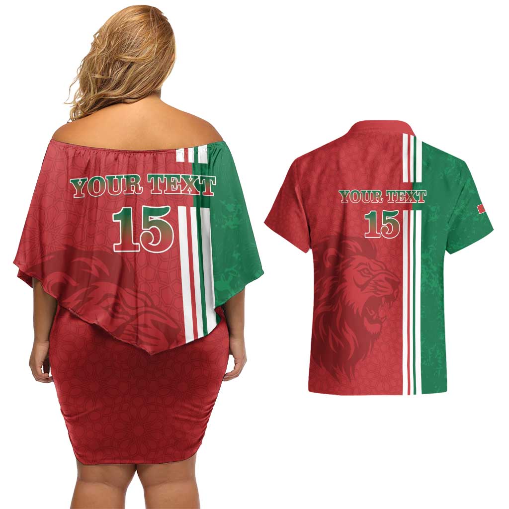 Custom Morocco Football Couples Matching Off Shoulder Short Dress and Hawaiian Shirt Go Atlas Lions - Wonder Print Shop