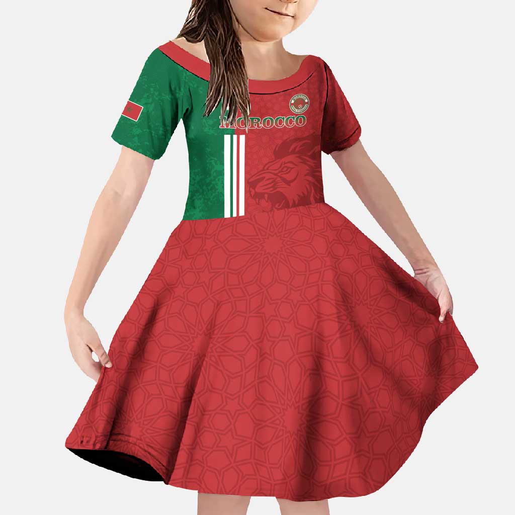 Custom Morocco Football Family Matching Long Sleeve Bodycon Dress and Hawaiian Shirt Go Atlas Lions - Wonder Print Shop