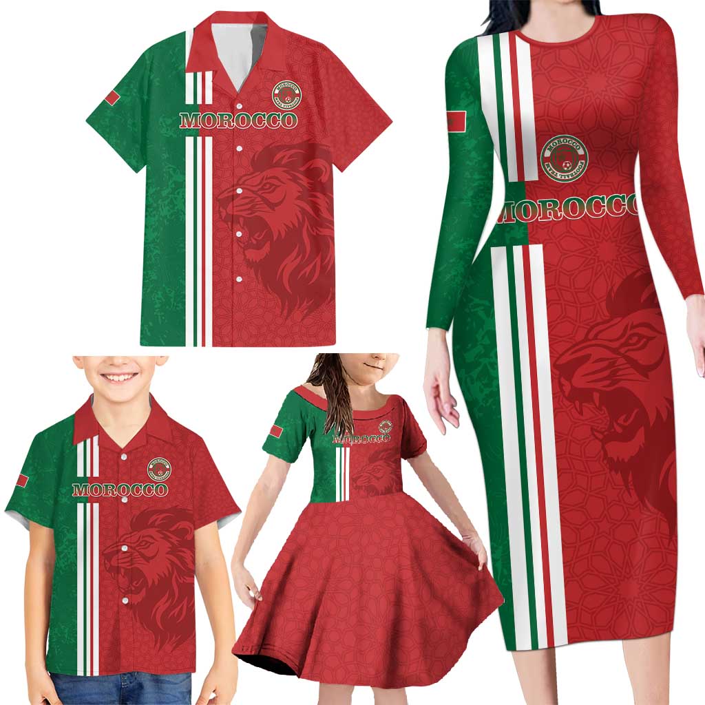 Custom Morocco Football Family Matching Long Sleeve Bodycon Dress and Hawaiian Shirt Go Atlas Lions - Wonder Print Shop