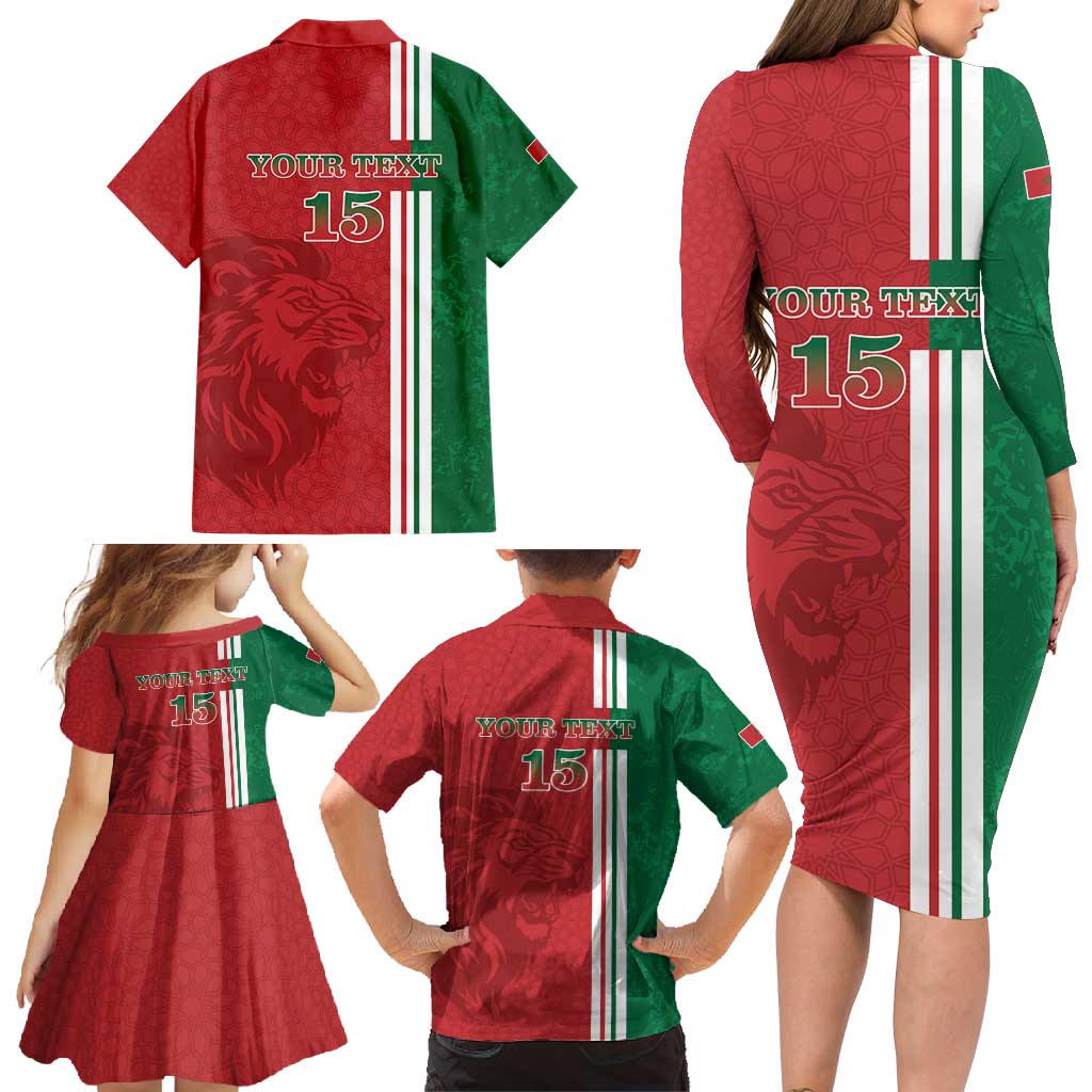 Custom Morocco Football Family Matching Long Sleeve Bodycon Dress and Hawaiian Shirt Go Atlas Lions - Wonder Print Shop