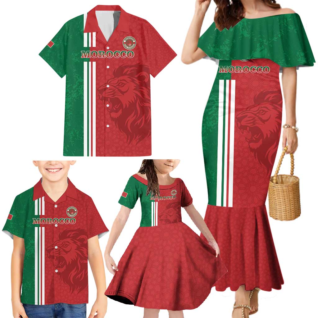 Custom Morocco Football Family Matching Mermaid Dress and Hawaiian Shirt Go Atlas Lions - Wonder Print Shop