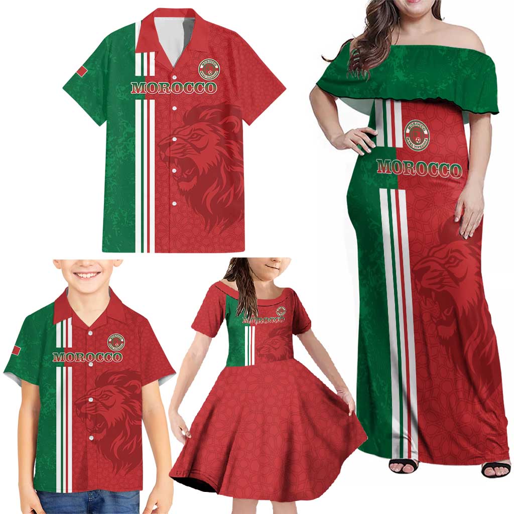 Custom Morocco Football Family Matching Off Shoulder Maxi Dress and Hawaiian Shirt Go Atlas Lions - Wonder Print Shop