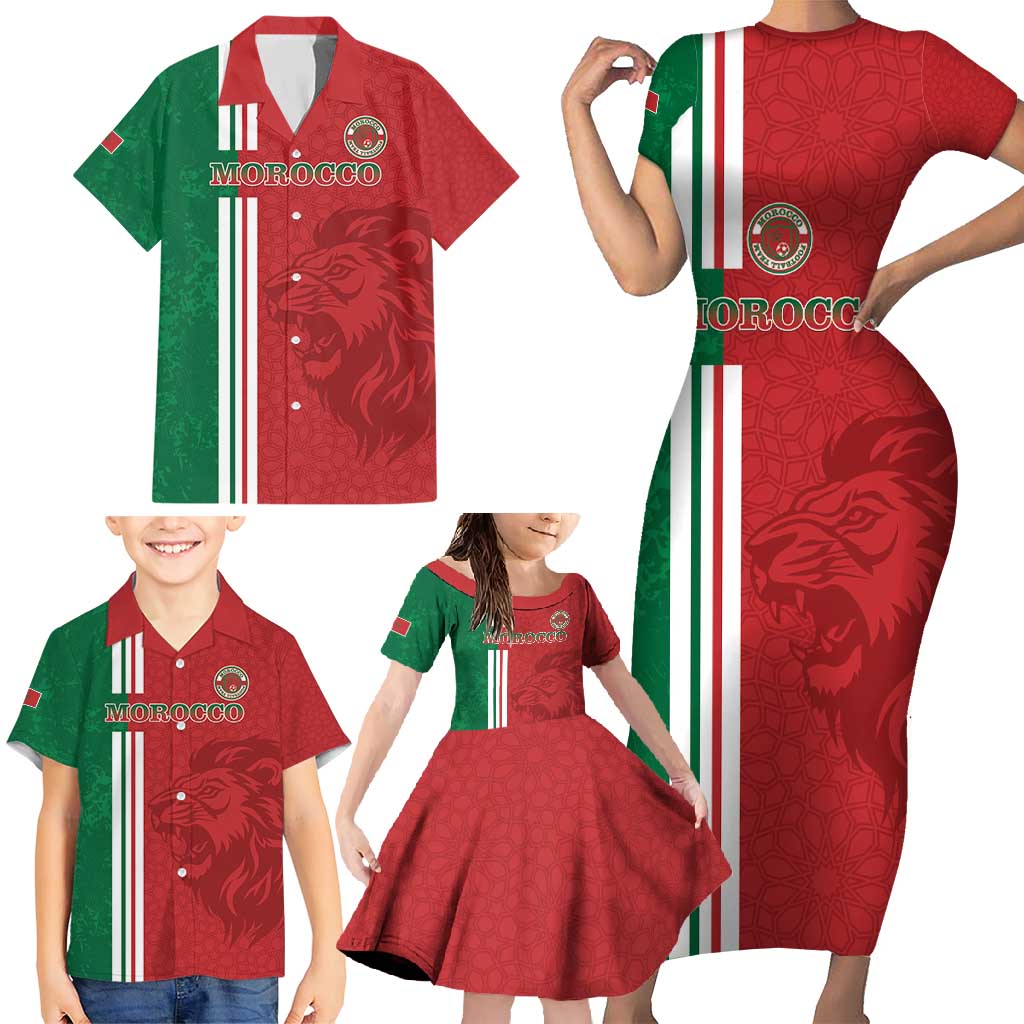Custom Morocco Football Family Matching Short Sleeve Bodycon Dress and Hawaiian Shirt Go Atlas Lions - Wonder Print Shop