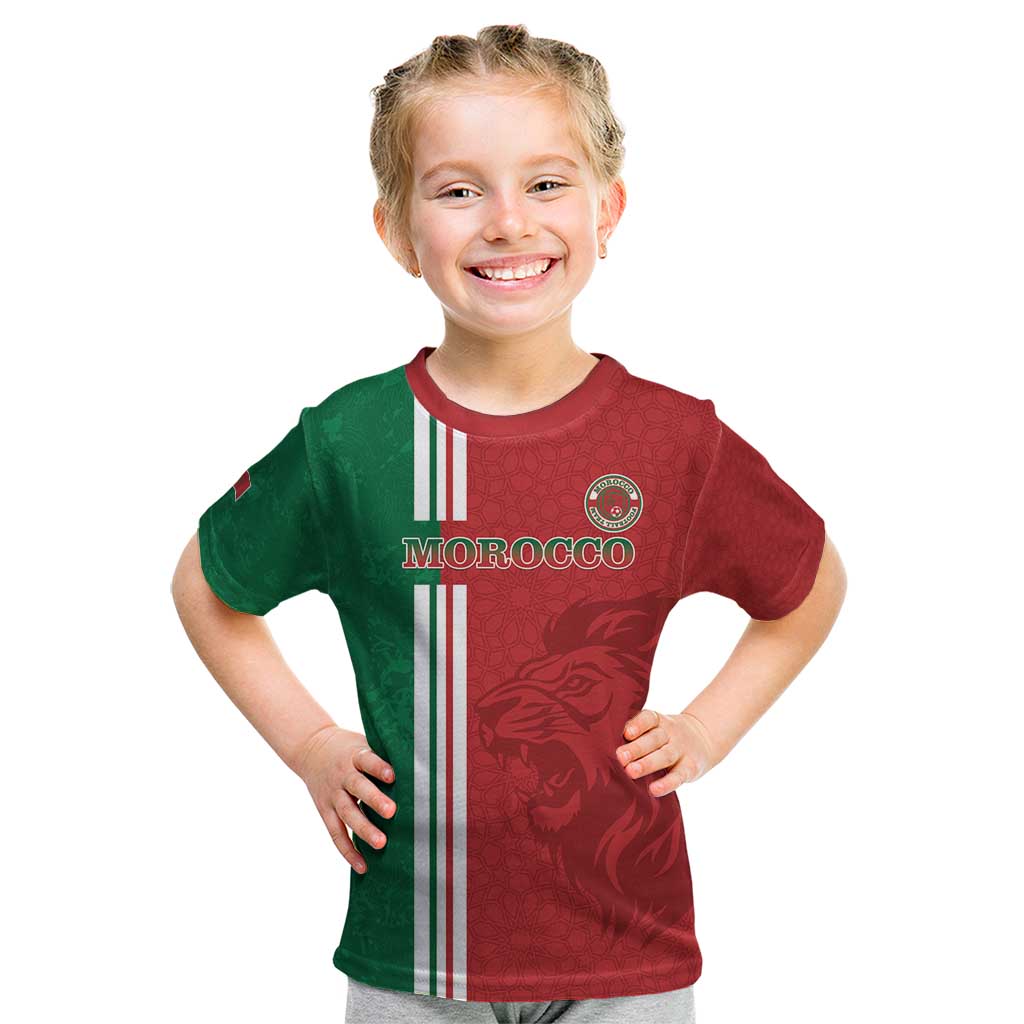 Custom Morocco Football Kid T Shirt Go Atlas Lions - Wonder Print Shop