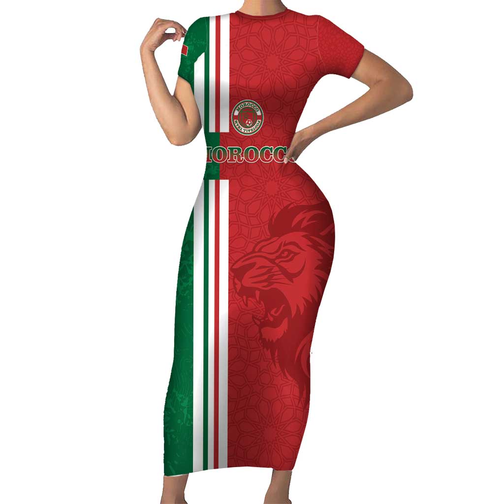 Custom Morocco Football Short Sleeve Bodycon Dress Go Atlas Lions - Wonder Print Shop