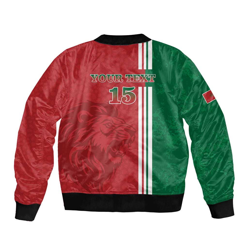Custom Morocco Football Sleeve Zip Bomber Jacket Go Atlas Lions - Wonder Print Shop
