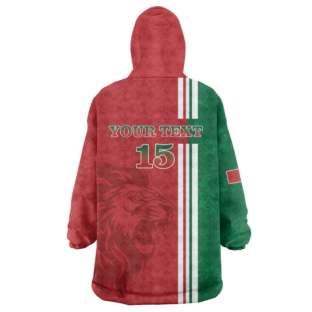 Custom Morocco Football Wearable Blanket Hoodie Go Atlas Lions - Wonder Print Shop