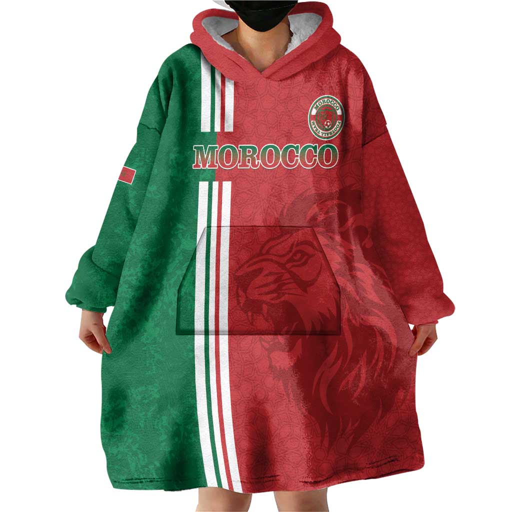 Custom Morocco Football Wearable Blanket Hoodie Go Atlas Lions - Wonder Print Shop