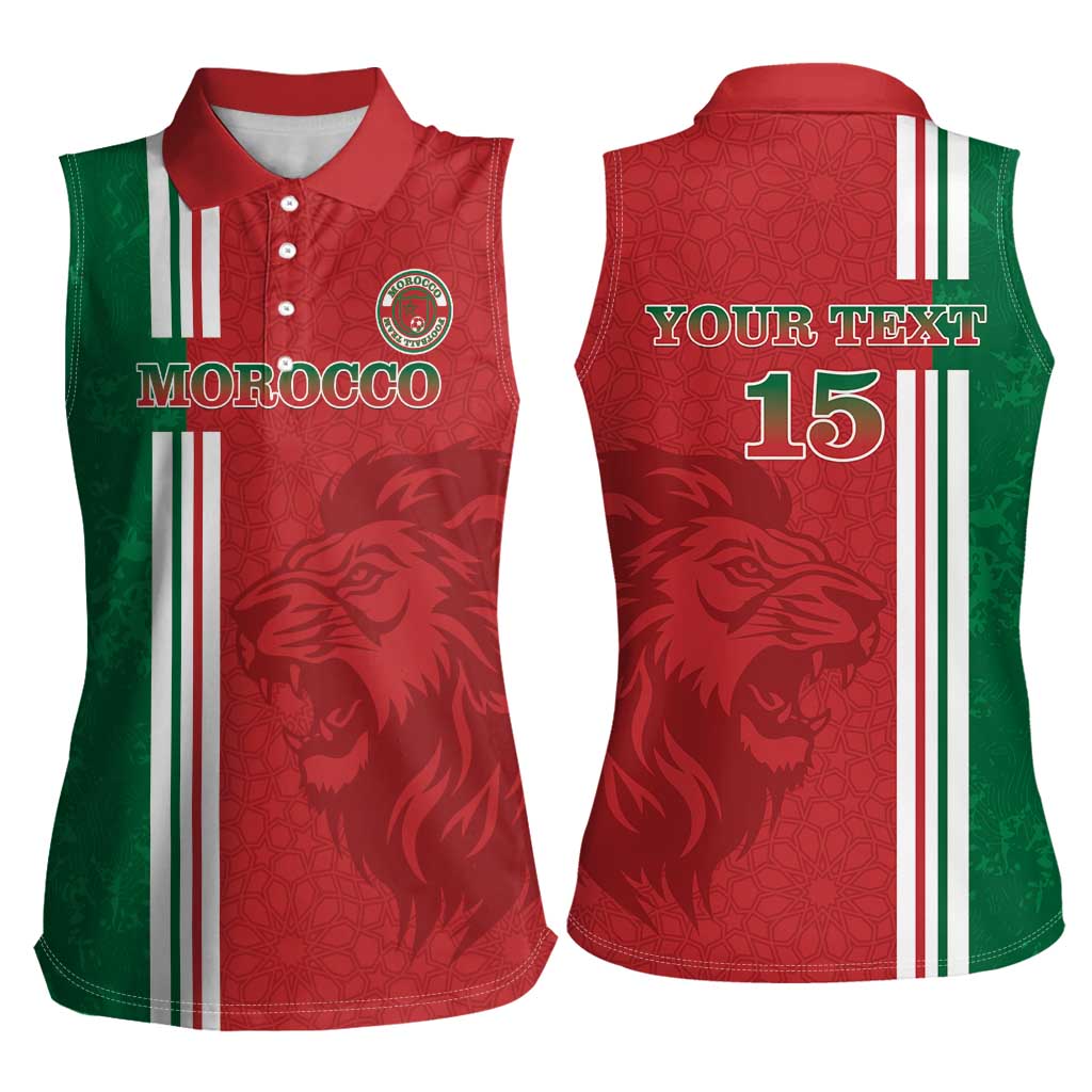 Custom Morocco Football Women Sleeveless Polo Shirt Go Atlas Lions - Wonder Print Shop