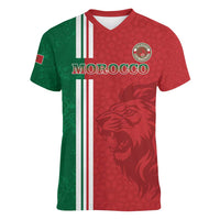 Custom Morocco Football Women V-Neck T-Shirt Go Atlas Lions - Wonder Print Shop