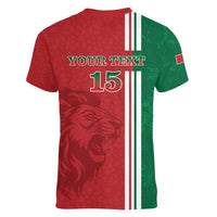Custom Morocco Football Women V-Neck T-Shirt Go Atlas Lions - Wonder Print Shop