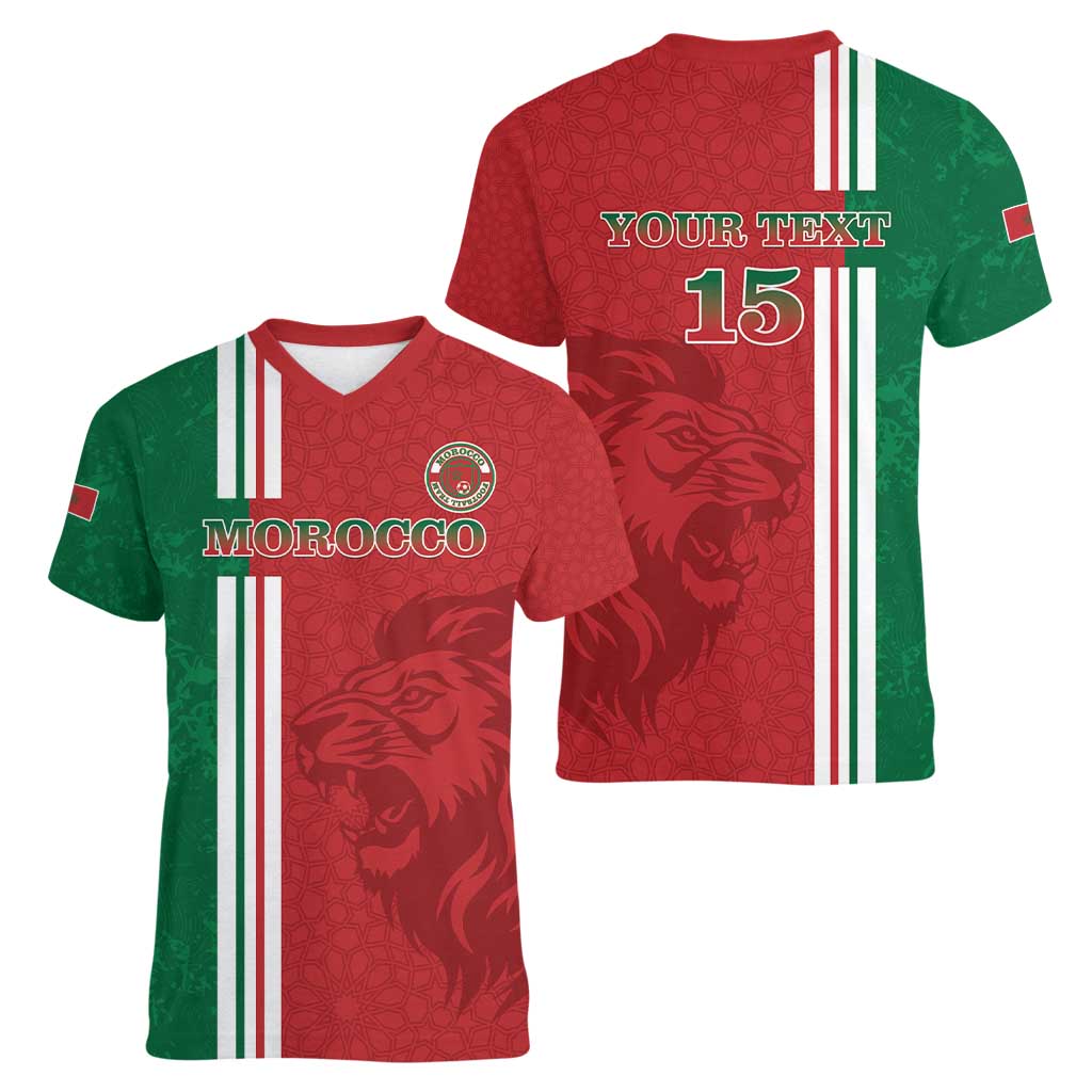 Custom Morocco Football Women V-Neck T-Shirt Go Atlas Lions - Wonder Print Shop