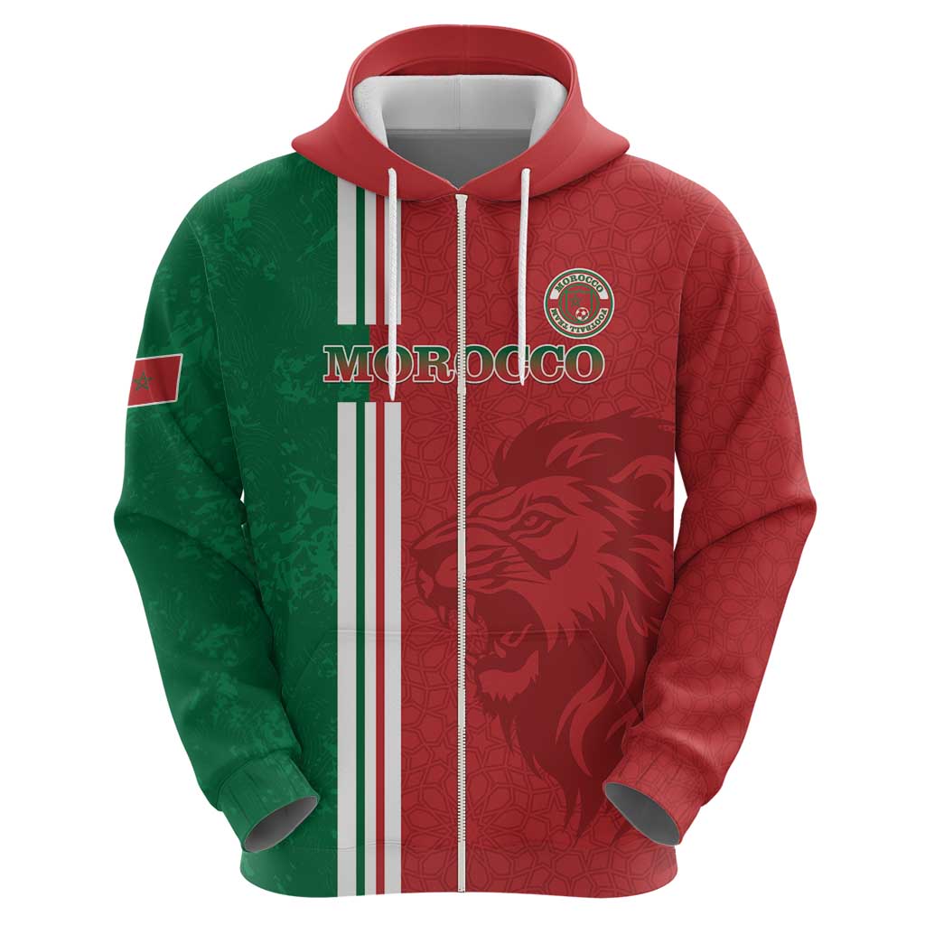 Custom Morocco Football Zip Hoodie Go Atlas Lions - Wonder Print Shop