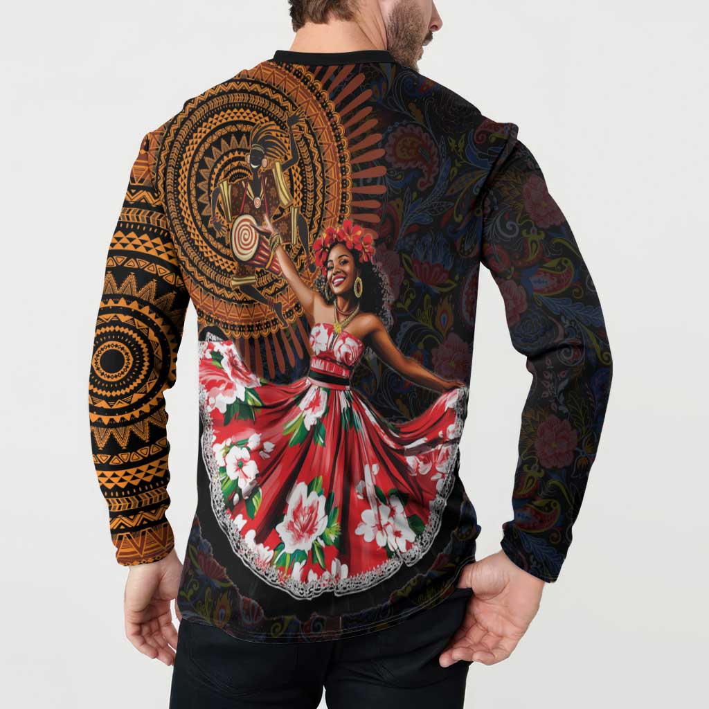 Sega Traditional Dance Button Sweatshirt Paisley Mix African Pattern