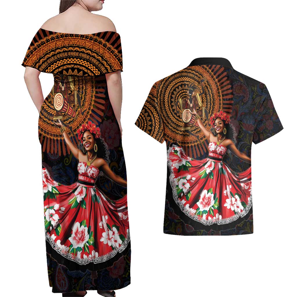 Sega Traditional Dance Couples Matching Off Shoulder Maxi Dress and Hawaiian Shirt Paisley Mix African Pattern