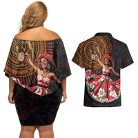 Sega Traditional Dance Couples Matching Off Shoulder Short Dress and Hawaiian Shirt Paisley Mix African Pattern