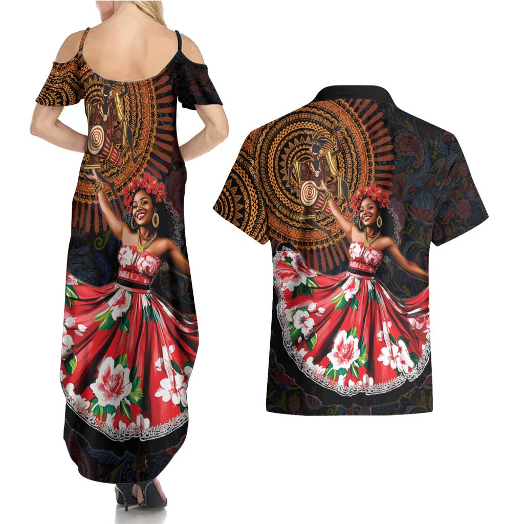 Sega Traditional Dance Couples Matching Summer Maxi Dress and Hawaiian Shirt Paisley Mix African Pattern