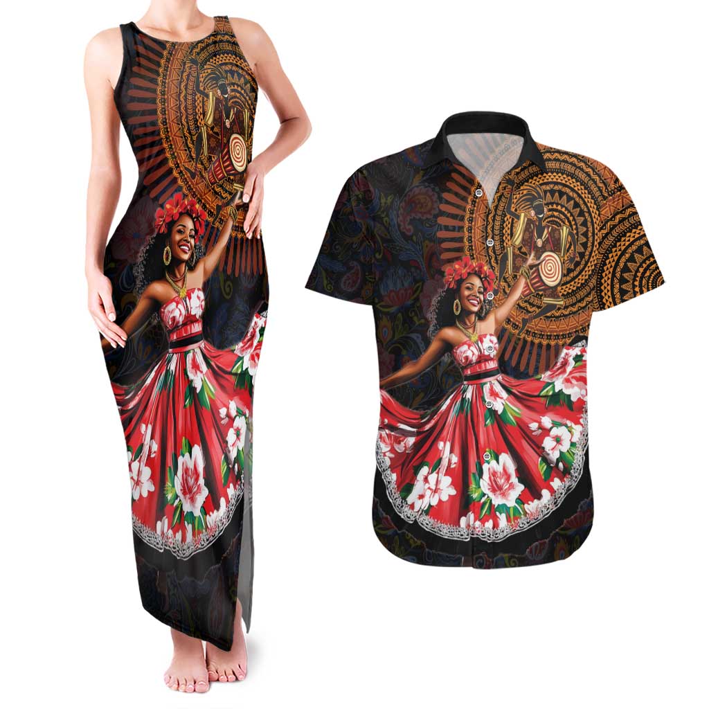 Sega Traditional Dance Couples Matching Tank Maxi Dress and Hawaiian Shirt Paisley Mix African Pattern