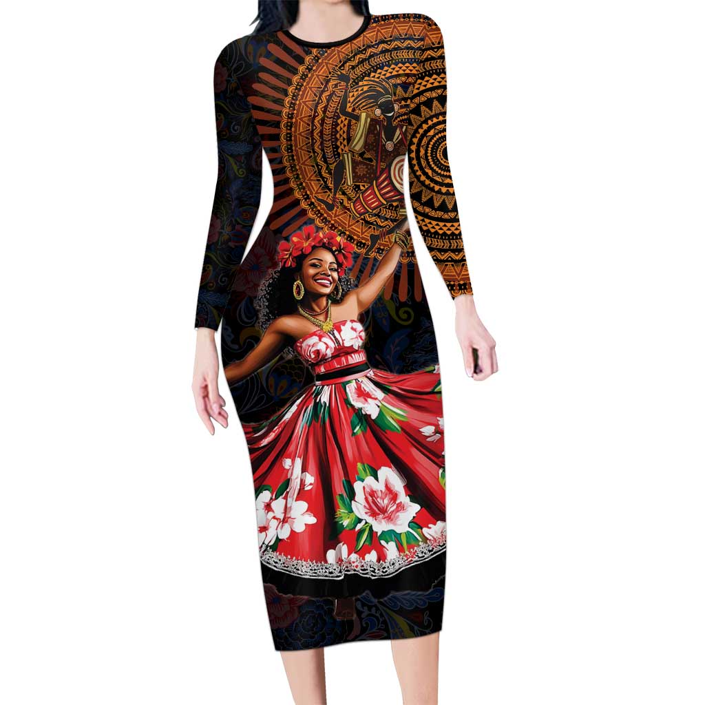 Sega Traditional Dance Family Matching Long Sleeve Bodycon Dress and Hawaiian Shirt Paisley Mix African Pattern