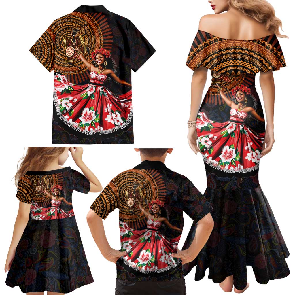 Sega Traditional Dance Family Matching Mermaid Dress and Hawaiian Shirt Paisley Mix African Pattern