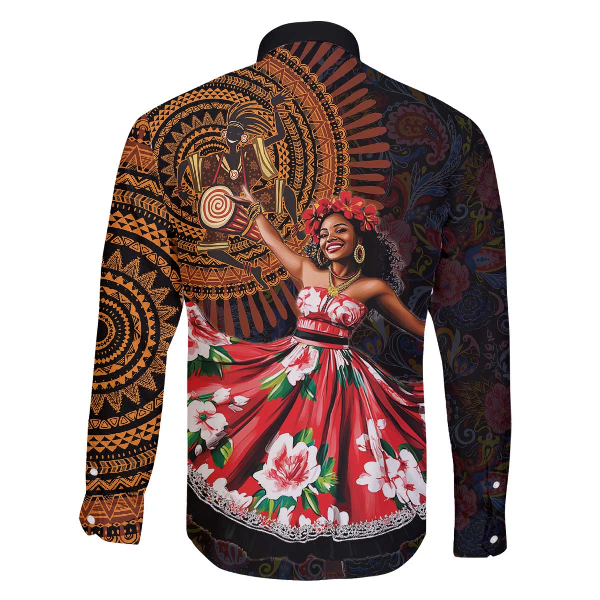 Sega Traditional Dance Family Matching Off The Shoulder Long Sleeve Dress and Hawaiian Shirt Paisley Mix African Pattern