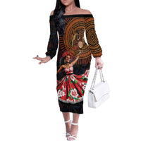 Sega Traditional Dance Family Matching Off The Shoulder Long Sleeve Dress and Hawaiian Shirt Paisley Mix African Pattern