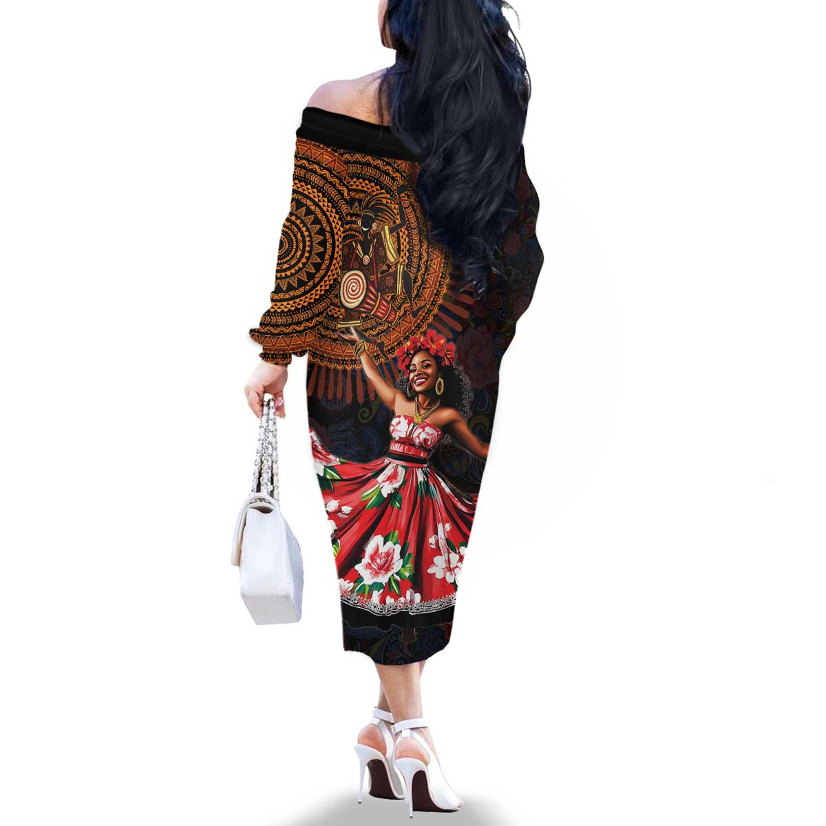 Sega Traditional Dance Family Matching Off The Shoulder Long Sleeve Dress and Hawaiian Shirt Paisley Mix African Pattern