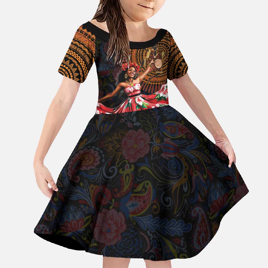 Sega Traditional Dance Family Matching Off Shoulder Maxi Dress and Hawaiian Shirt Paisley Mix African Pattern