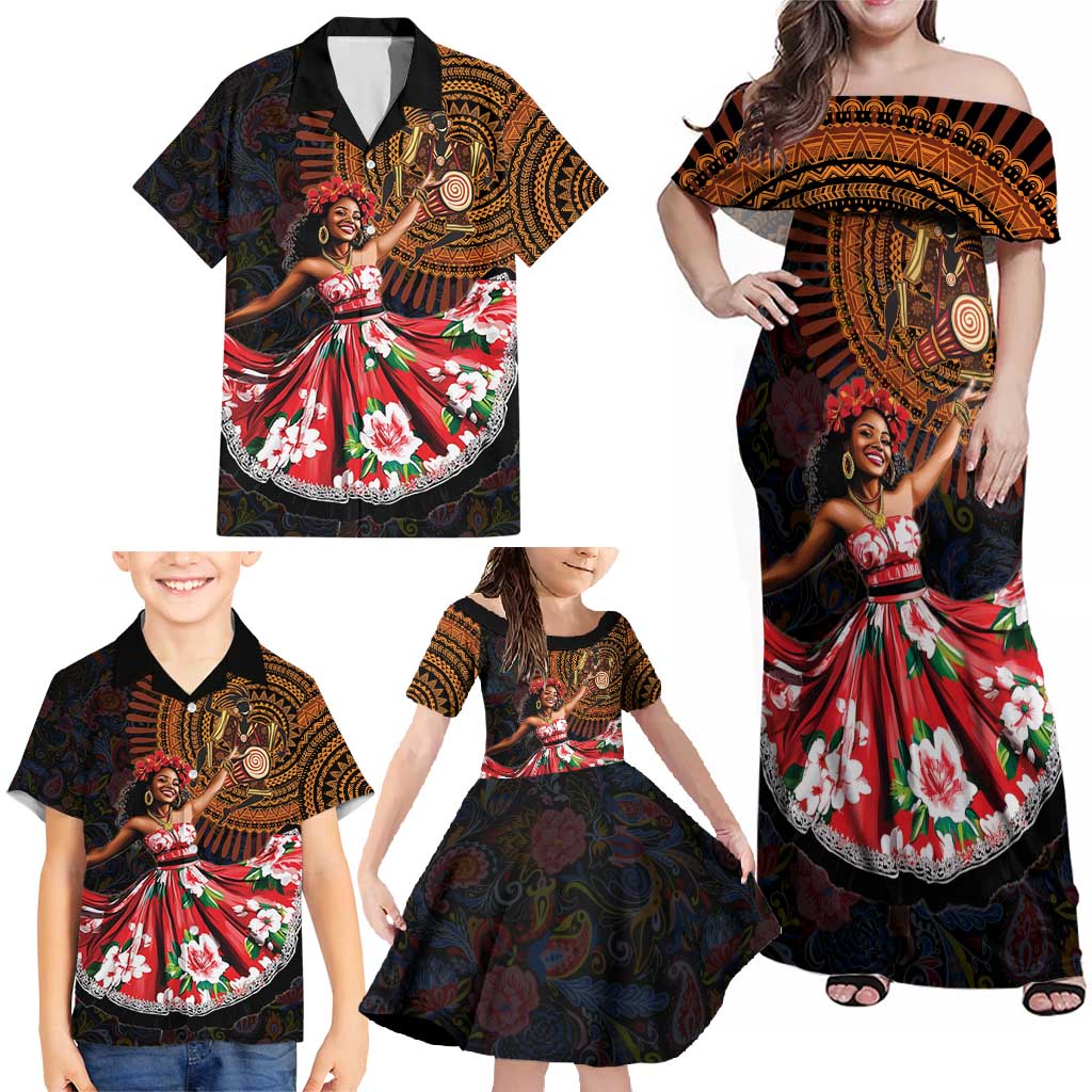 Sega Traditional Dance Family Matching Off Shoulder Maxi Dress and Hawaiian Shirt Paisley Mix African Pattern