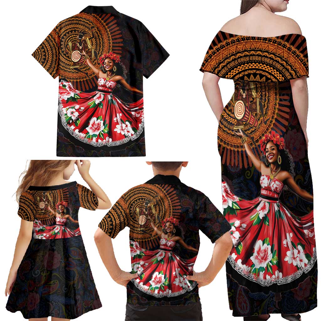 Sega Traditional Dance Family Matching Off Shoulder Maxi Dress and Hawaiian Shirt Paisley Mix African Pattern
