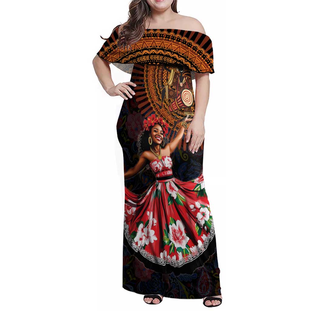 Sega Traditional Dance Family Matching Off Shoulder Maxi Dress and Hawaiian Shirt Paisley Mix African Pattern