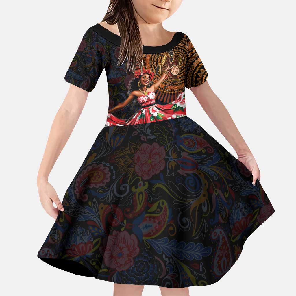 Sega Traditional Dance Family Matching Short Sleeve Bodycon Dress and Hawaiian Shirt Paisley Mix African Pattern