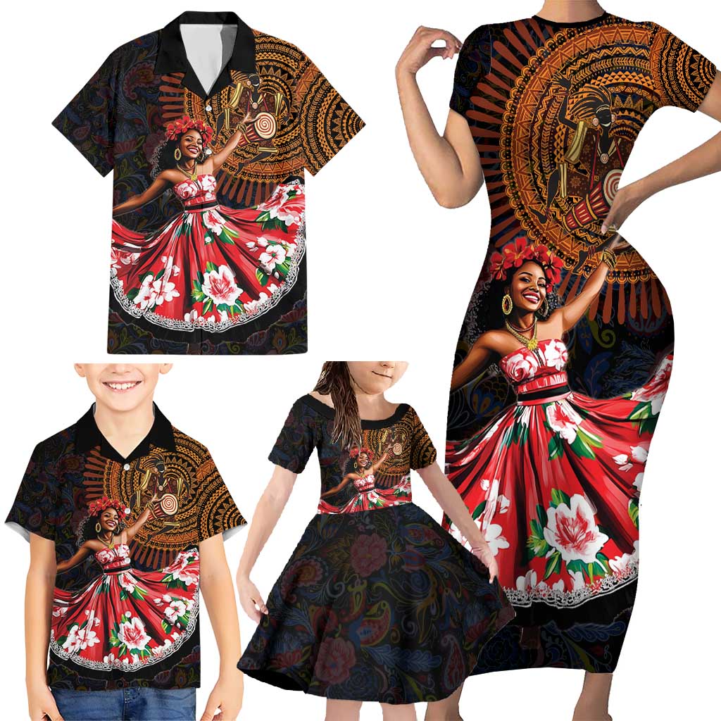 Sega Traditional Dance Family Matching Short Sleeve Bodycon Dress and Hawaiian Shirt Paisley Mix African Pattern