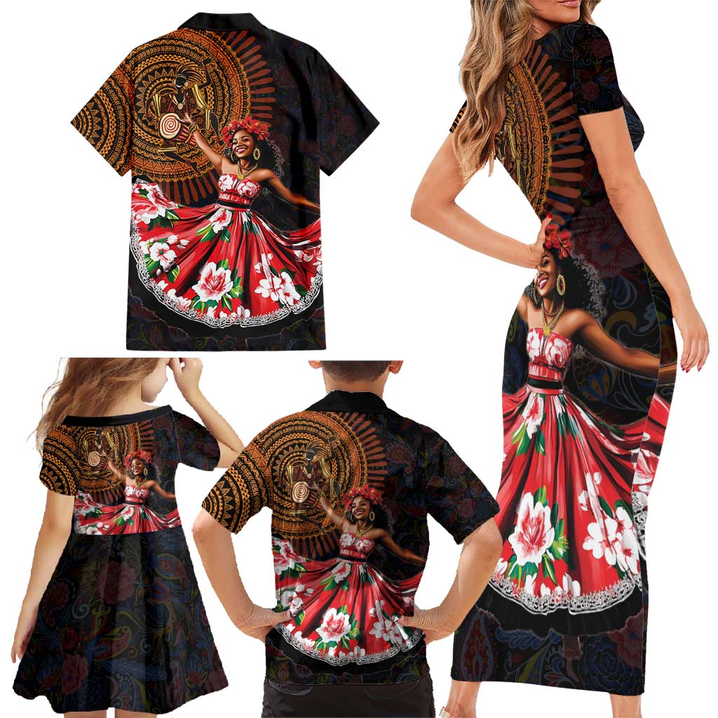 Sega Traditional Dance Family Matching Short Sleeve Bodycon Dress and Hawaiian Shirt Paisley Mix African Pattern
