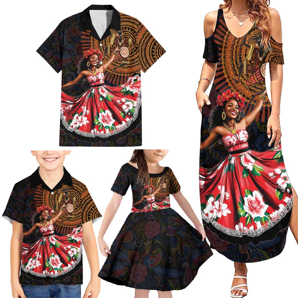 Sega Traditional Dance Family Matching Summer Maxi Dress and Hawaiian Shirt Paisley Mix African Pattern