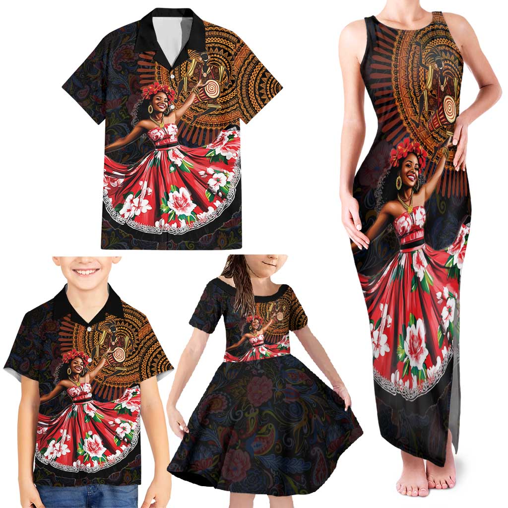 Sega Traditional Dance Family Matching Tank Maxi Dress and Hawaiian Shirt Paisley Mix African Pattern