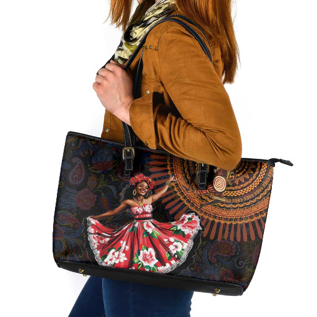 Sega Traditional Dance Leather Tote Bag Paisley Mix African Pattern