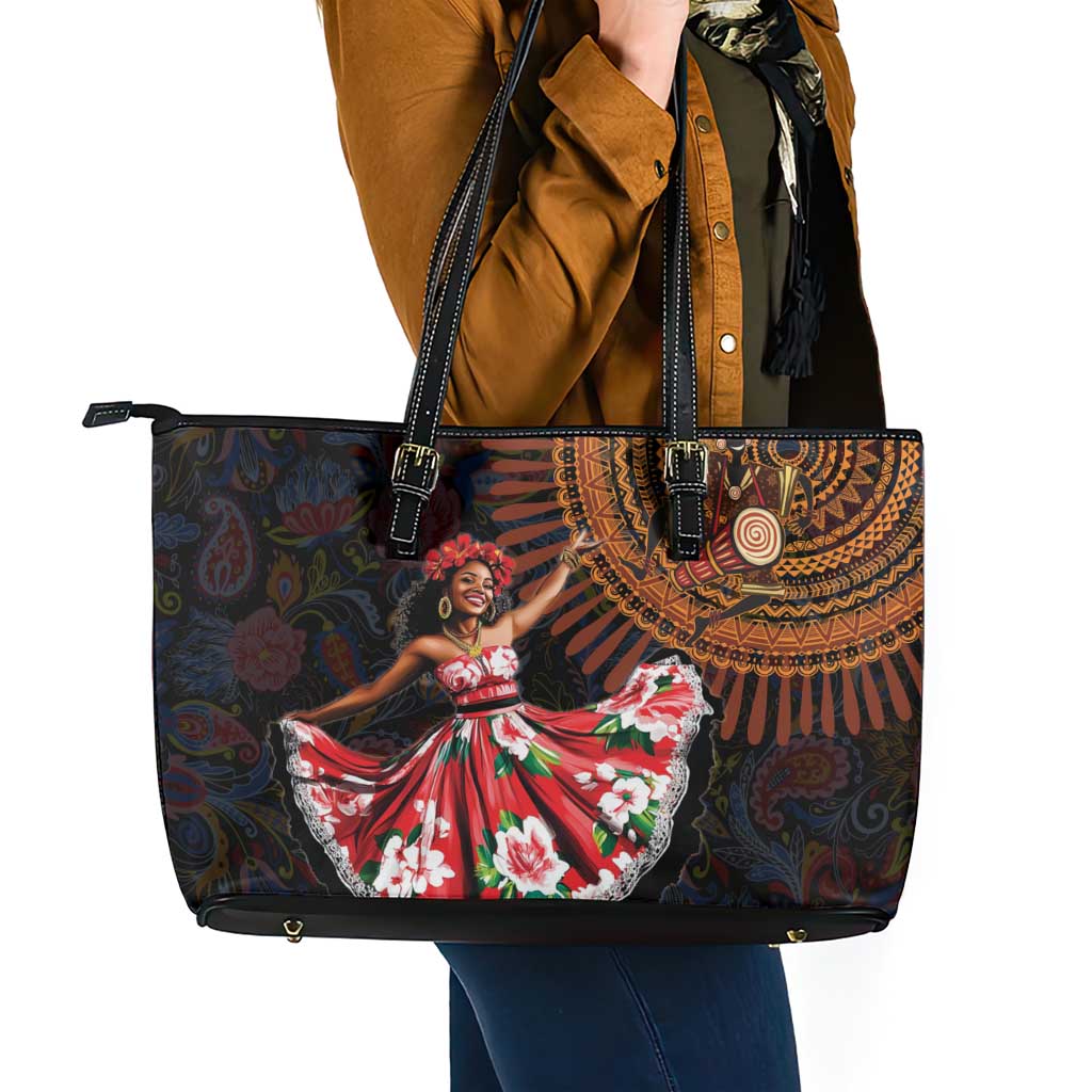 Sega Traditional Dance Leather Tote Bag Paisley Mix African Pattern