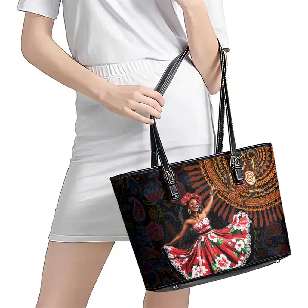 Sega Traditional Dance Leather Tote Bag Paisley Mix African Pattern