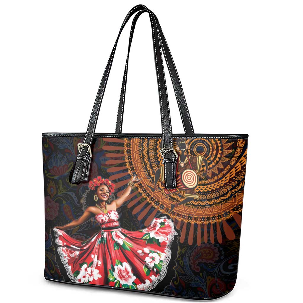 Sega Traditional Dance Leather Tote Bag Paisley Mix African Pattern