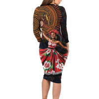 Sega Traditional Dance Long Sleeve Bodycon Dress Paisley Mix African Pattern